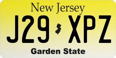 NJ license plate J29XPZ