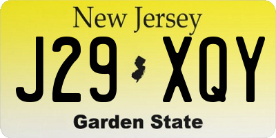 NJ license plate J29XQY