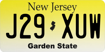 NJ license plate J29XUW