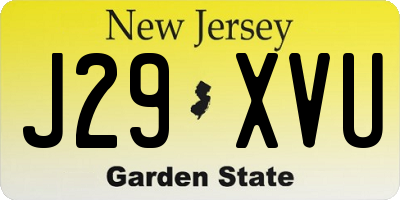 NJ license plate J29XVU