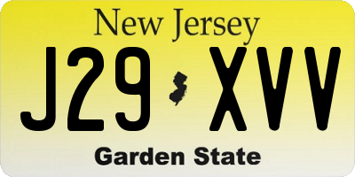 NJ license plate J29XVV
