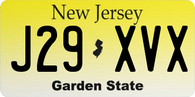 NJ license plate J29XVX