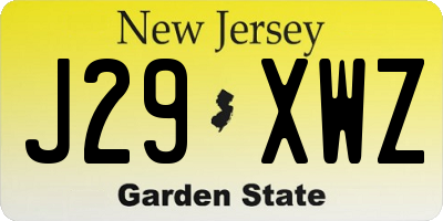 NJ license plate J29XWZ