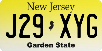 NJ license plate J29XYG