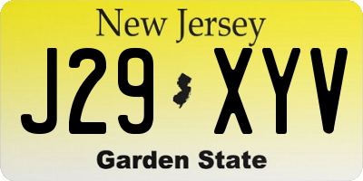 NJ license plate J29XYV