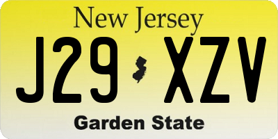 NJ license plate J29XZV