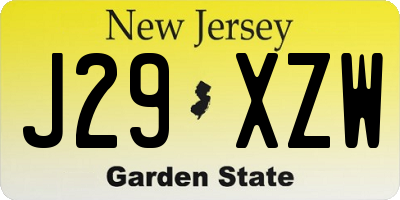 NJ license plate J29XZW
