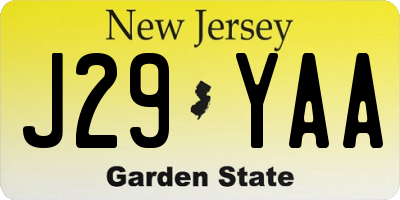 NJ license plate J29YAA