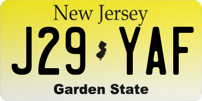 NJ license plate J29YAF