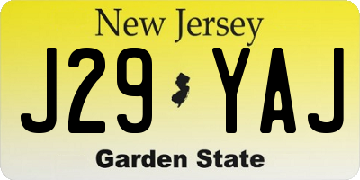 NJ license plate J29YAJ