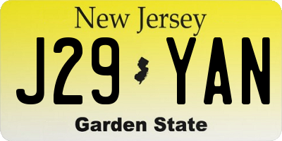 NJ license plate J29YAN