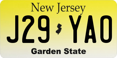NJ license plate J29YAO