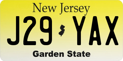 NJ license plate J29YAX