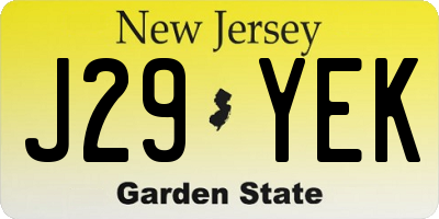 NJ license plate J29YEK