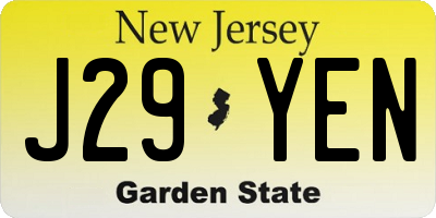 NJ license plate J29YEN