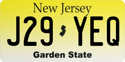 NJ license plate J29YEQ