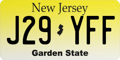 NJ license plate J29YFF