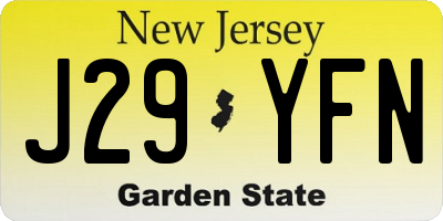 NJ license plate J29YFN