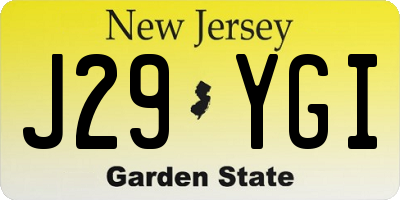 NJ license plate J29YGI