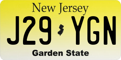 NJ license plate J29YGN