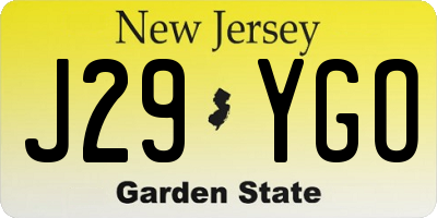 NJ license plate J29YGO