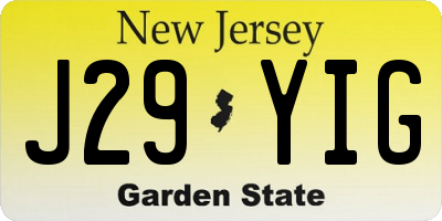 NJ license plate J29YIG