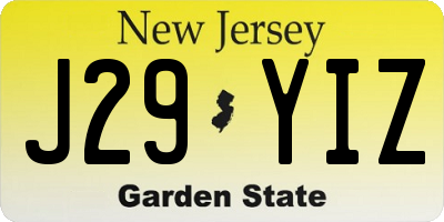 NJ license plate J29YIZ