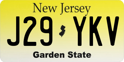 NJ license plate J29YKV