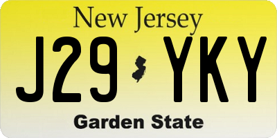 NJ license plate J29YKY