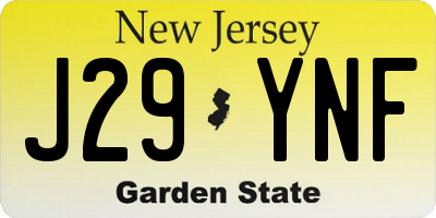 NJ license plate J29YNF