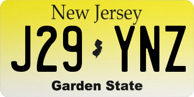 NJ license plate J29YNZ