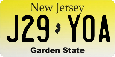 NJ license plate J29YOA