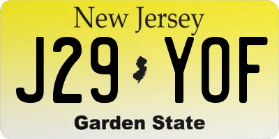 NJ license plate J29YOF