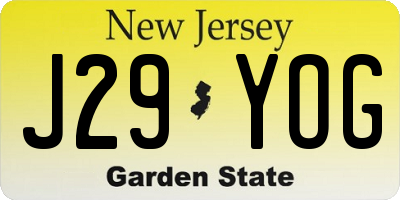 NJ license plate J29YOG