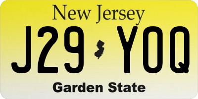 NJ license plate J29YOQ