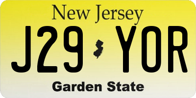 NJ license plate J29YOR