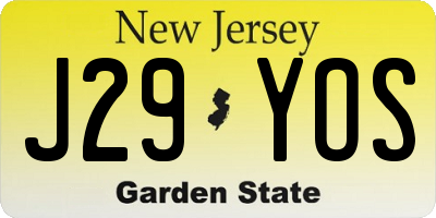 NJ license plate J29YOS