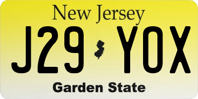 NJ license plate J29YOX