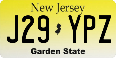 NJ license plate J29YPZ