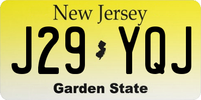 NJ license plate J29YQJ