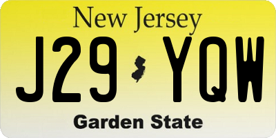 NJ license plate J29YQW
