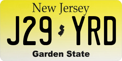 NJ license plate J29YRD