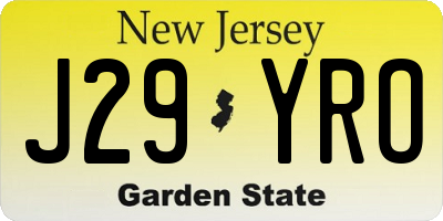 NJ license plate J29YRO