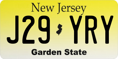 NJ license plate J29YRY