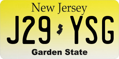 NJ license plate J29YSG