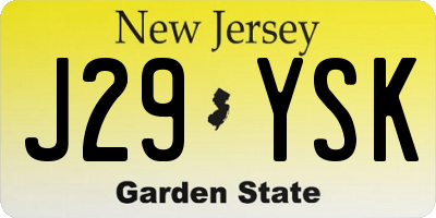 NJ license plate J29YSK