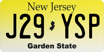 NJ license plate J29YSP