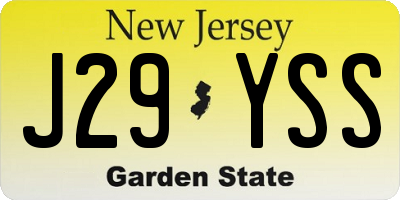NJ license plate J29YSS