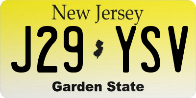 NJ license plate J29YSV