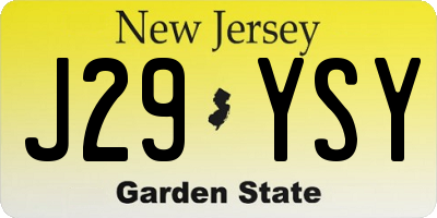 NJ license plate J29YSY